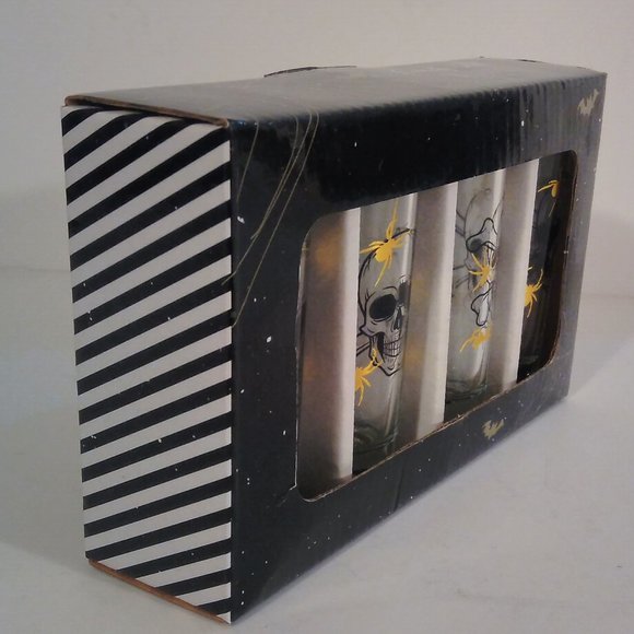 CANDY SKULL TALL SHOOTERS SHOT GLASSES Set of 4 NEW - Picture 2 of 8